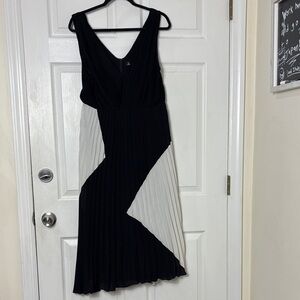 Sam Edelman Black and White Pleated V-Neck Maxi Dress